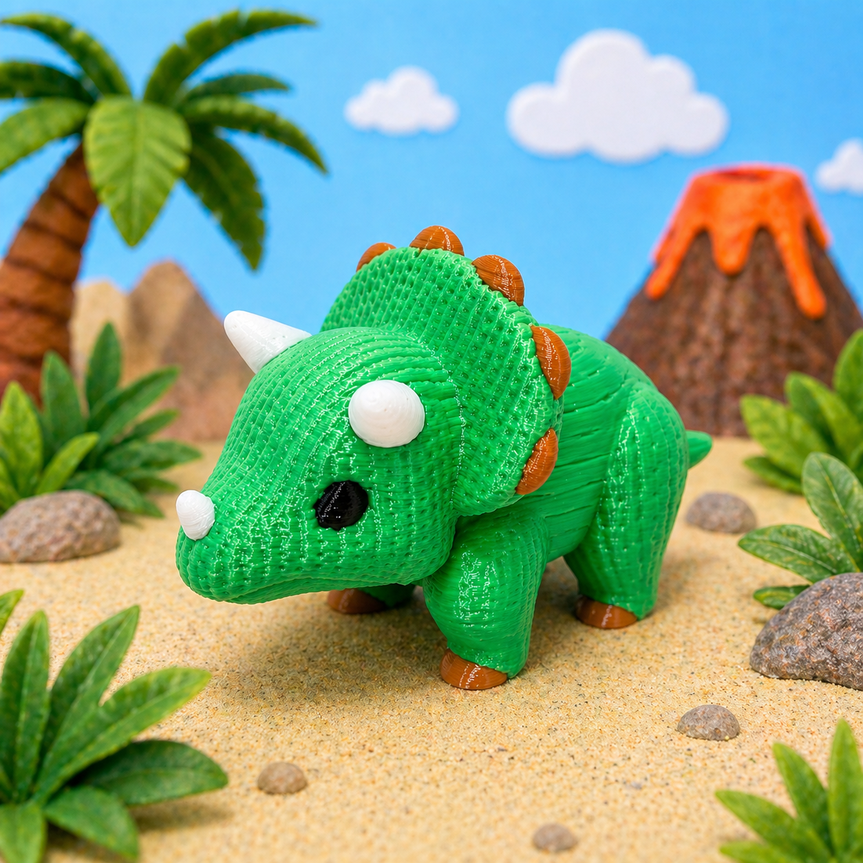 Knitted Style Triceratops Dinosaur Figure – 3D Printed Collectible Toy