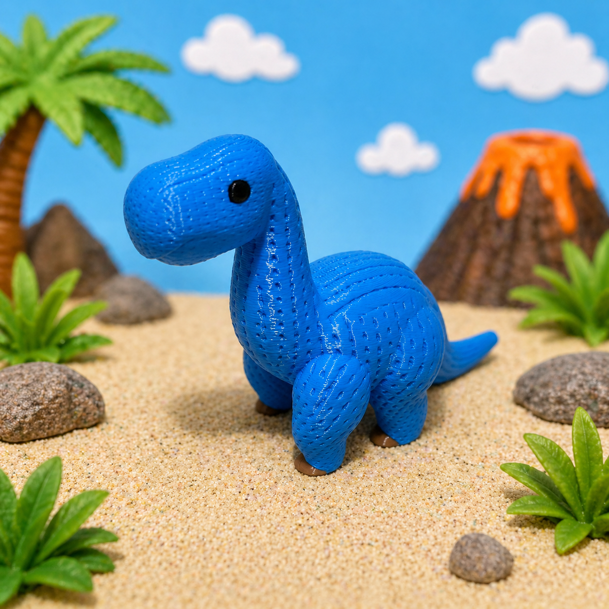 Knitted Style Brachiosaurus Dinosaur Figure – 3D Printed Collectible Toy