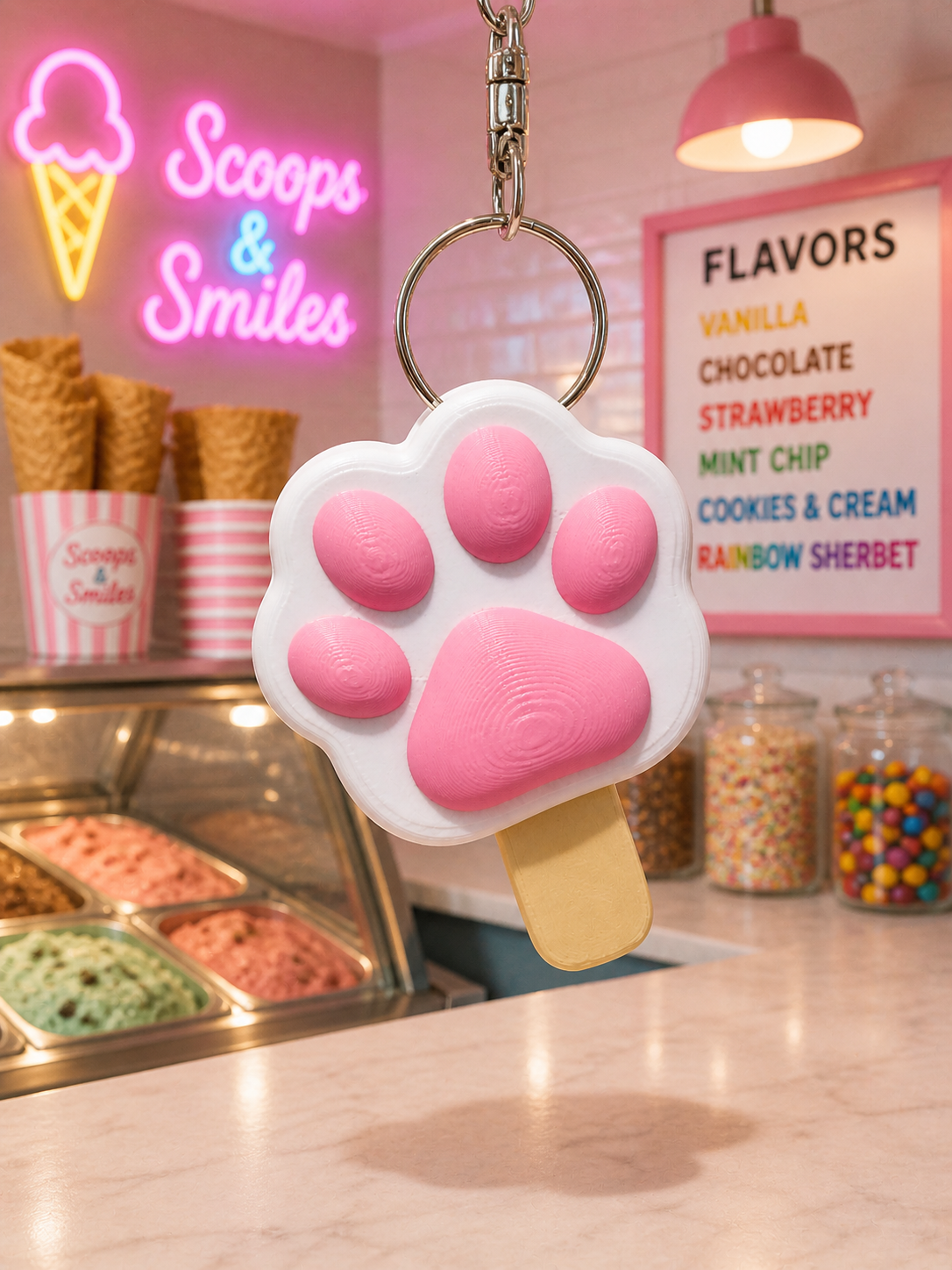 Cute Paw Popsicle Keychain | 3D Printed Kawaii Bag Charm