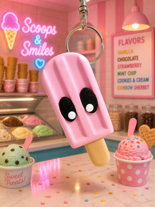 Cute Popsicle Keychain – 3D Printed Kawaii Ice Cream Charm