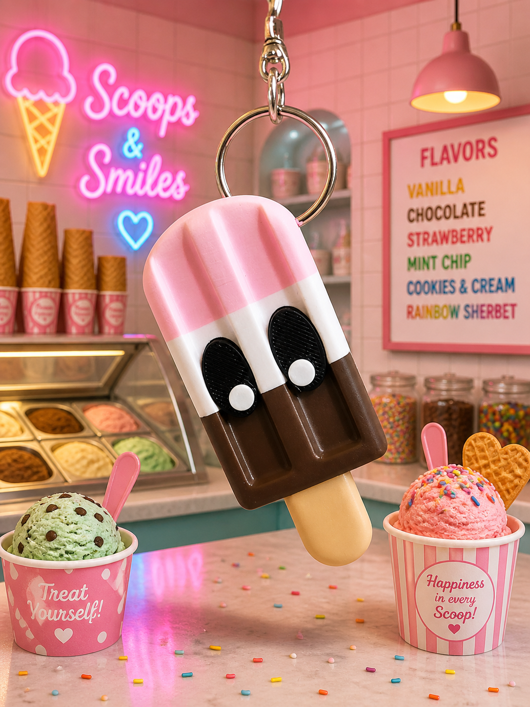 Cute Popsicle Keychain – 3D Printed Kawaii Ice Cream Charm