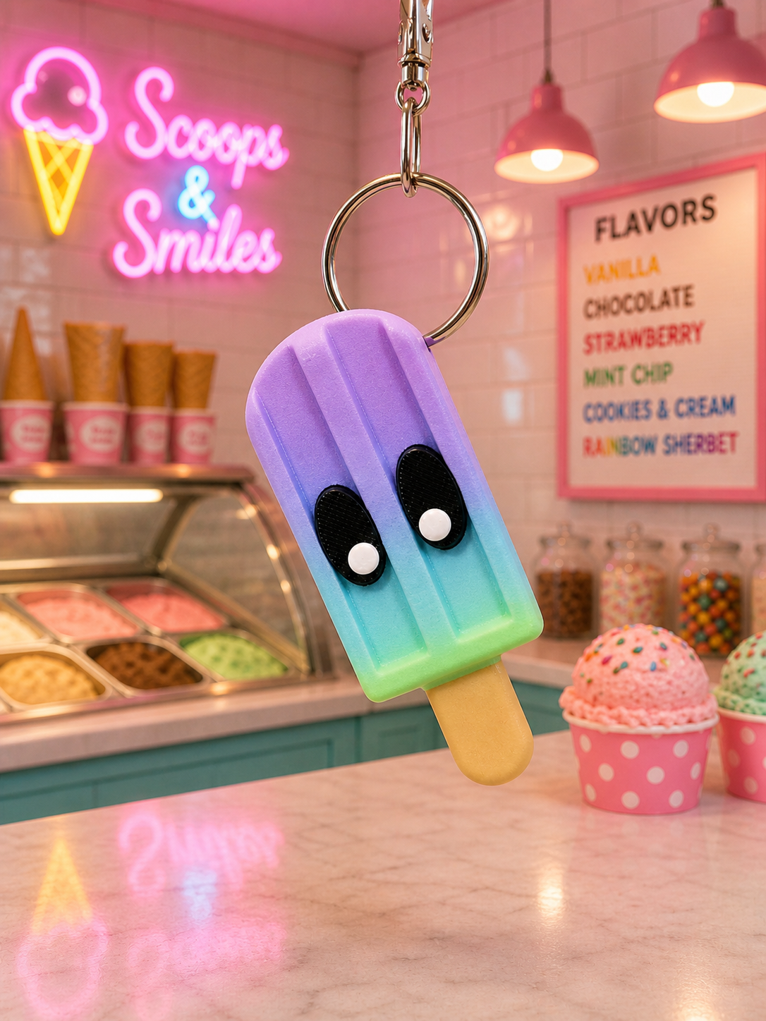 Cute Popsicle Keychain – 3D Printed Kawaii Ice Cream Charm